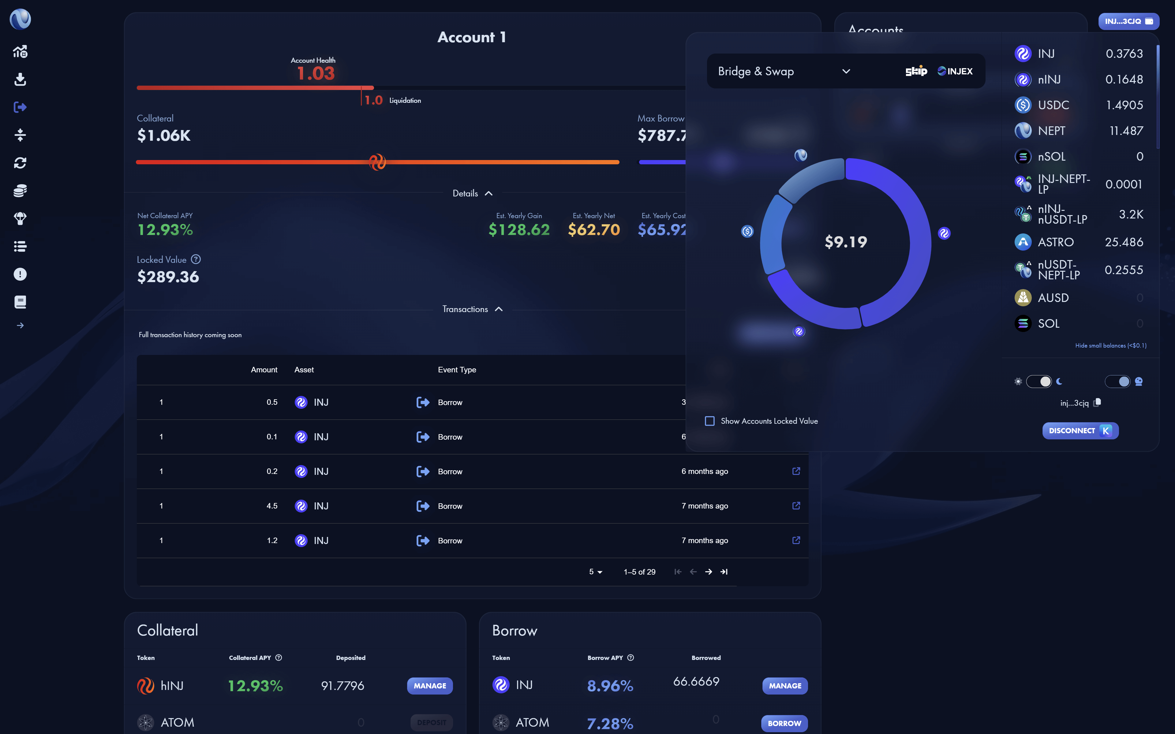 Neptune Finance — Balance Menu, a self-directed feature